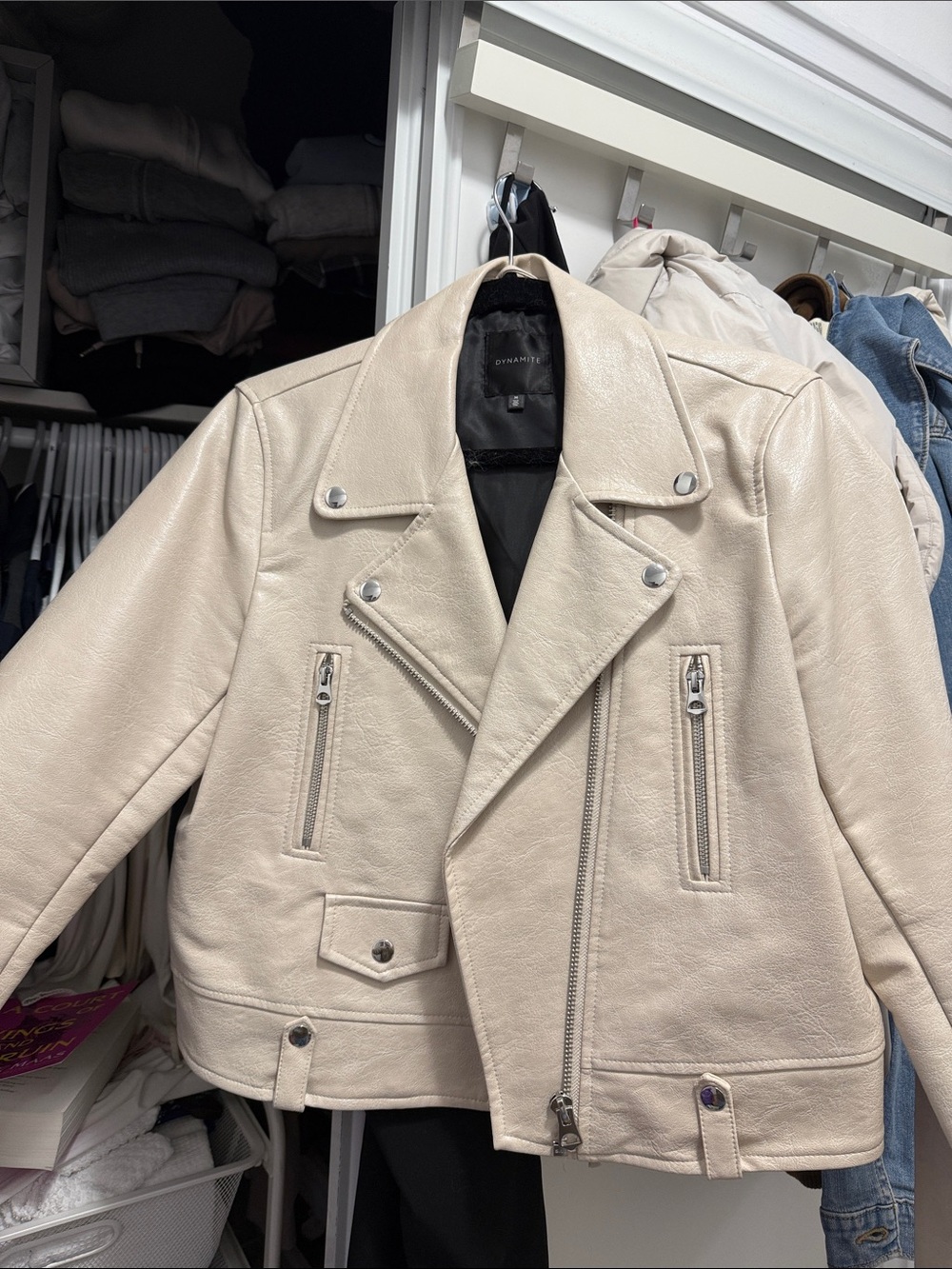 Dynamite Cream Faux Leather Moto Jacket